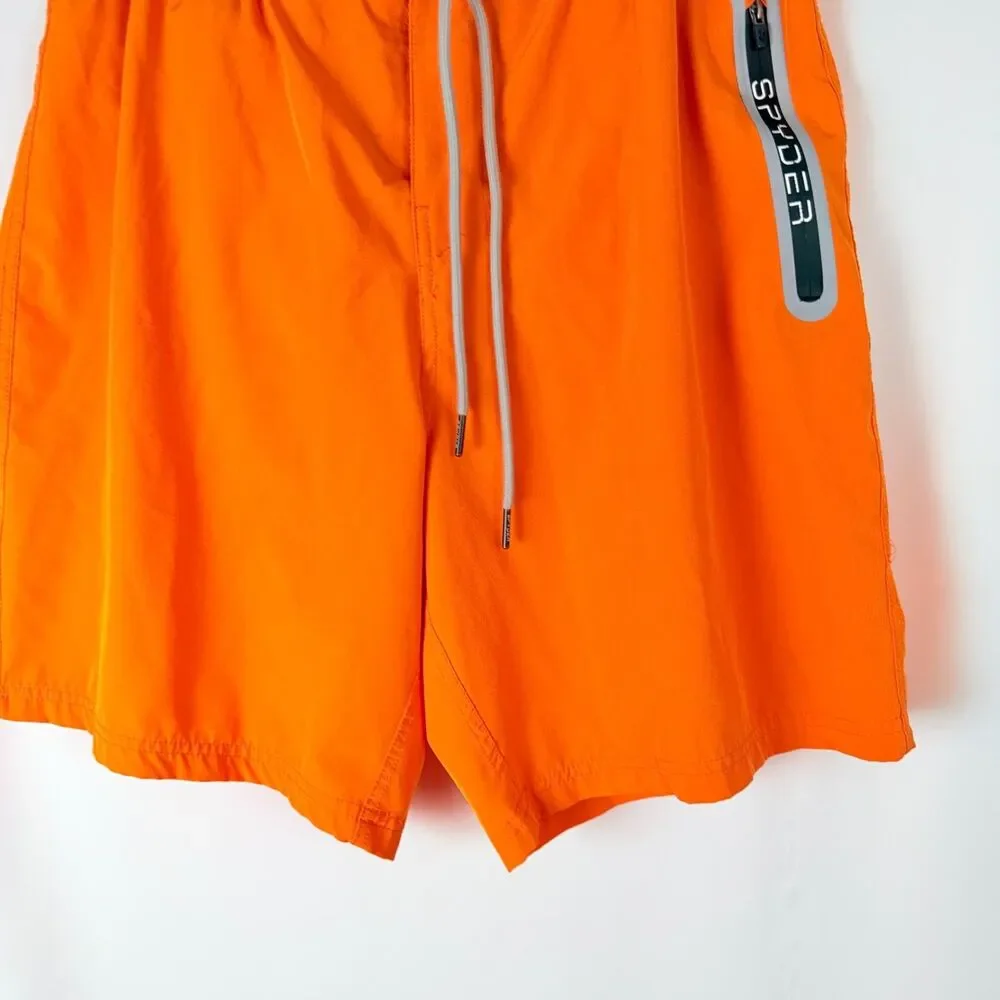 Spyder Boys Board XL Shorts Swim Sand Sun Trunks Orange Neon Print Tie Waist